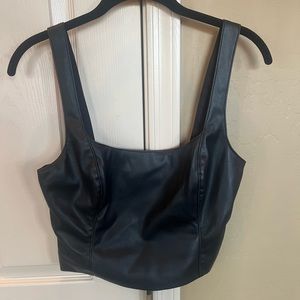 Faux leather adjustable strap zip up top